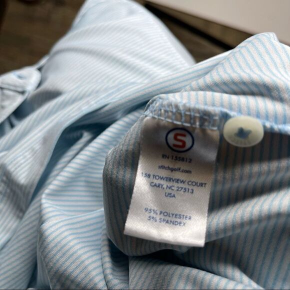 Stitch Caribbean Blue-White Striped Short Sleeve Polo in Size Large - Picture 3 of 6